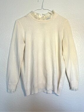 Christopher Fisher 100% Cashmere Silk Cream Ruffle Sweater Preppy Old Money